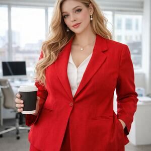 Vtg 90s Hillary Charles 100% Silk Womens Blazer 14 Corpcore Red One Button USA